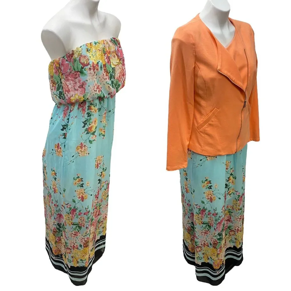 Socialite Maxi Dress Blazer Womens Medium Lot Strapless Floral Boho Coastal